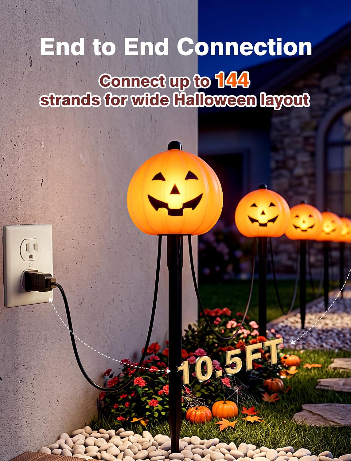 10.5FT Halloween Pathway Lights, 5PK LED Elf Stake Lights | IP65, UL Certified, Connectable Halloween Elf Pathway Marker Lights for Lawn Walkway Driveway Halloween Decorations