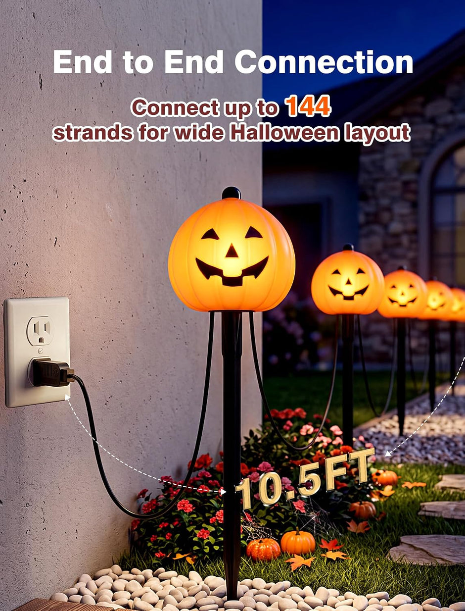10.5FT Halloween Pathway Lights, 5PK LED Elf Stake Lights | IP65, UL Certified, Connectable Halloween Elf Pathway Marker Lights for Lawn Walkway Driveway Halloween Decorations