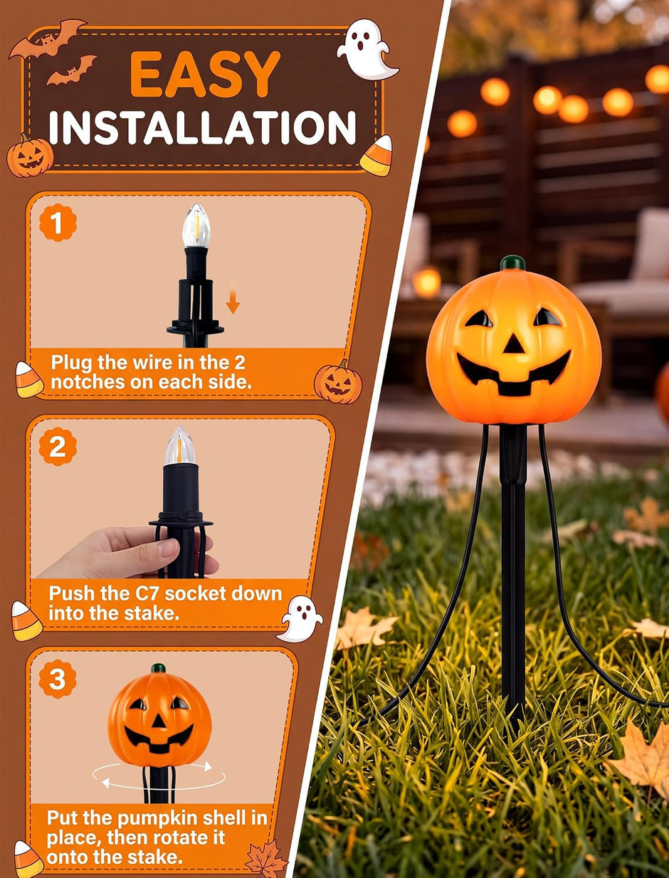 10.5FT Halloween Pathway Lights, 5PK LED Elf Stake Lights | IP65, UL Certified, Connectable Halloween Elf Pathway Marker Lights for Lawn Walkway Driveway Halloween Decorations
