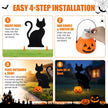 Fumete 4 Set Halloween Solar Pumpkin Cat Pathway Light, Outdoor Stake Decor | Halloween Black Cat Yard Stakes, Pumpkin Pathway Candles Lights, Wire Free Waterproof, Garden Patio Yard Lawn Outdoor Decor