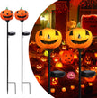 Afirst Halloween Pumpkin Pathway Solar Lights Handblown Glass Halloween Jack O Lantern Yard Display Solar LED Outdoor Décor Front Porch Decor 2 Pack, Orange