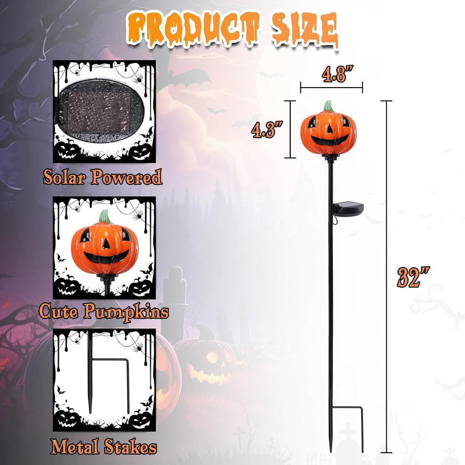 Afirst Halloween Pumpkin Pathway Solar Lights Handblown Glass Halloween Jack O Lantern Yard Display Solar LED Outdoor Décor Front Porch Decor 2 Pack, Orange