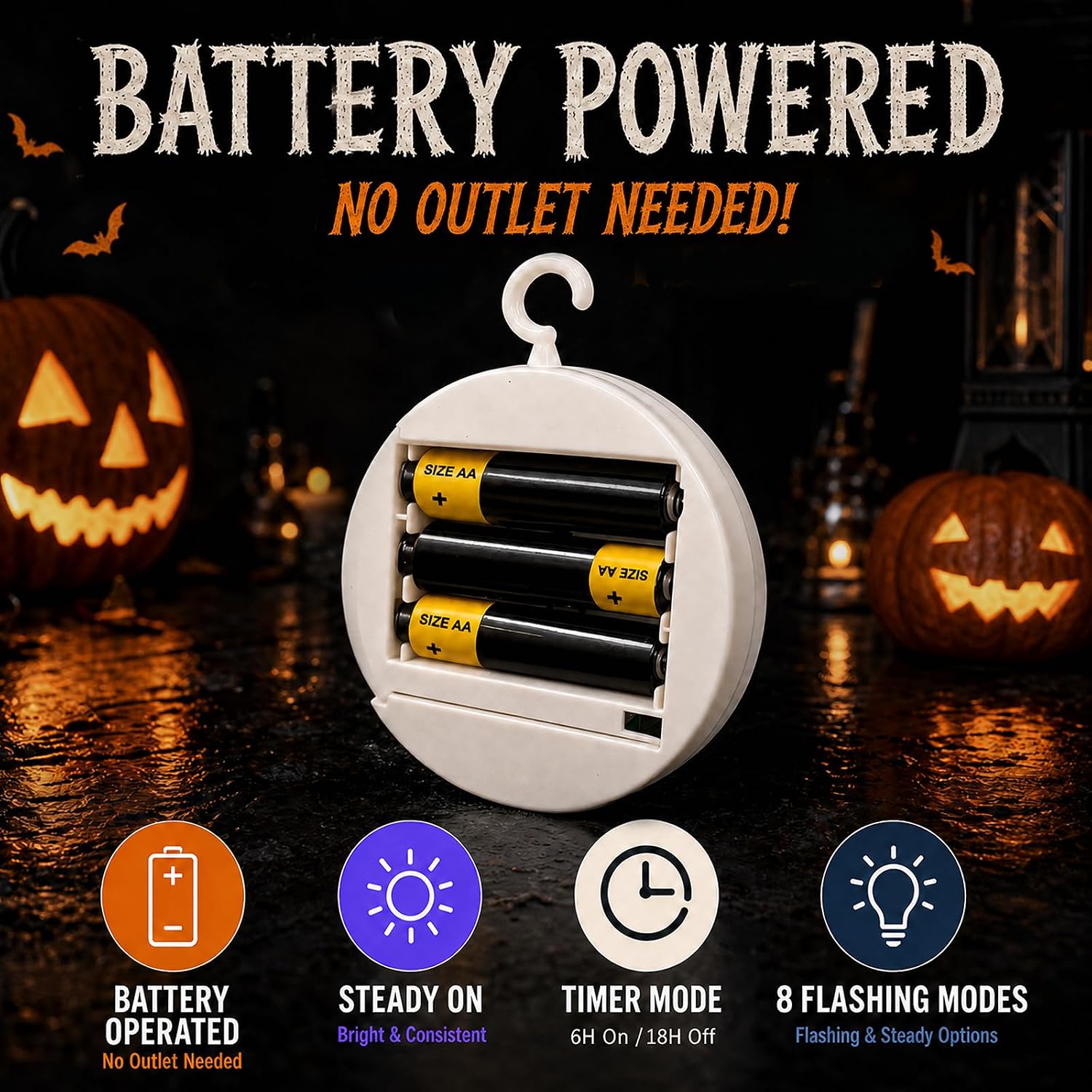 LOLStar Halloween Window Lights, 3 Pack Pumpkin, Spider, Witch Hat Lights | Halloween Decoration Lights, 2026 Upgraded Dyed Design, 8 Flashing Modes, Timer, Battery Operated, Suction Cup, Indoor Lights