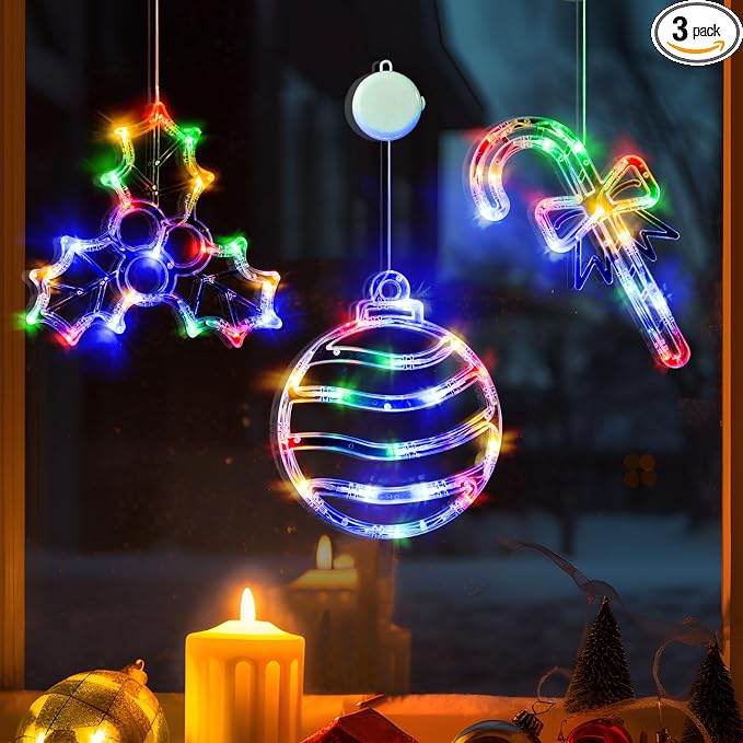 LOLStar Halloween Window Lights, 3 Pack Pumpkin, Spider, Witch Hat Lights | Halloween Decoration Lights, 2026 Upgraded Dyed Design, 8 Flashing Modes, Timer, Battery Operated, Suction Cup, Indoor Lights