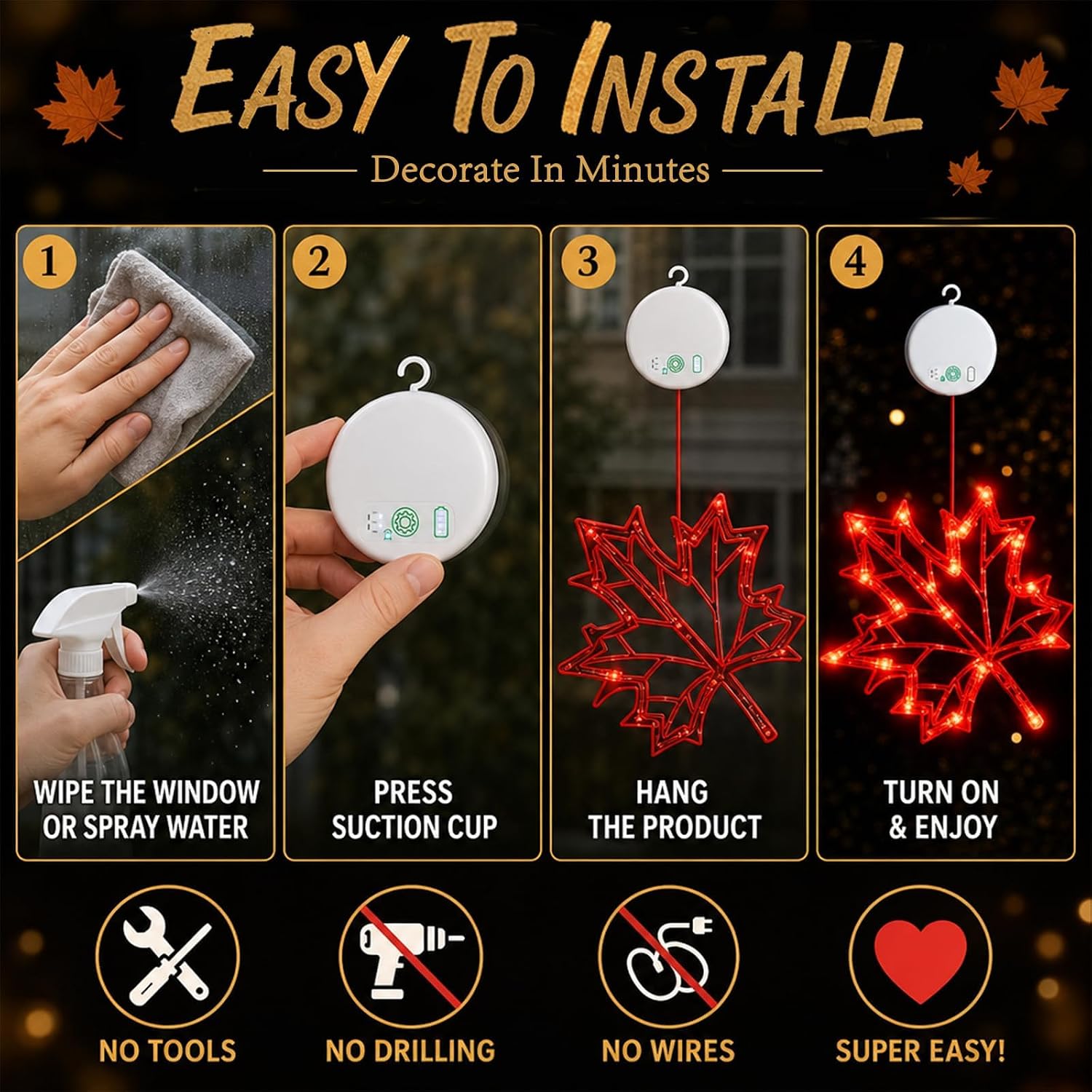 LOLStar Acorn Maple Leaves Pumpkin Thanksgiving Lights, 3 Pack Rechargeable | USB Rechargeable Thanksgiving Lights, Fall Lights with Suction Cups, 8 Flashing Mode and Timer, Autumn Decorations