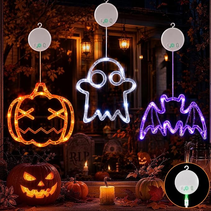LOLStar Acorn Maple Leaves Pumpkin Thanksgiving Lights, 3 Pack Rechargeable | USB Rechargeable Thanksgiving Lights, Fall Lights with Suction Cups, 8 Flashing Mode and Timer, Autumn Decorations
