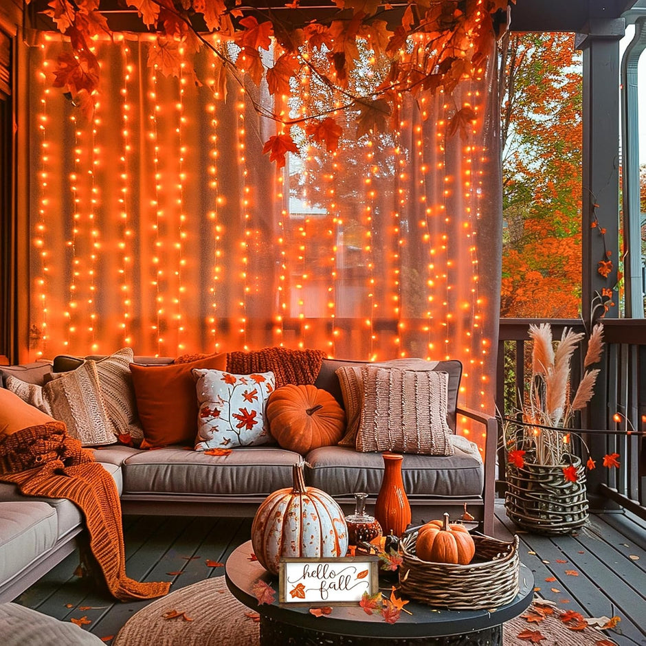 JMEXSUSS 300LED Orange Halloween Curtain Lights with Remote