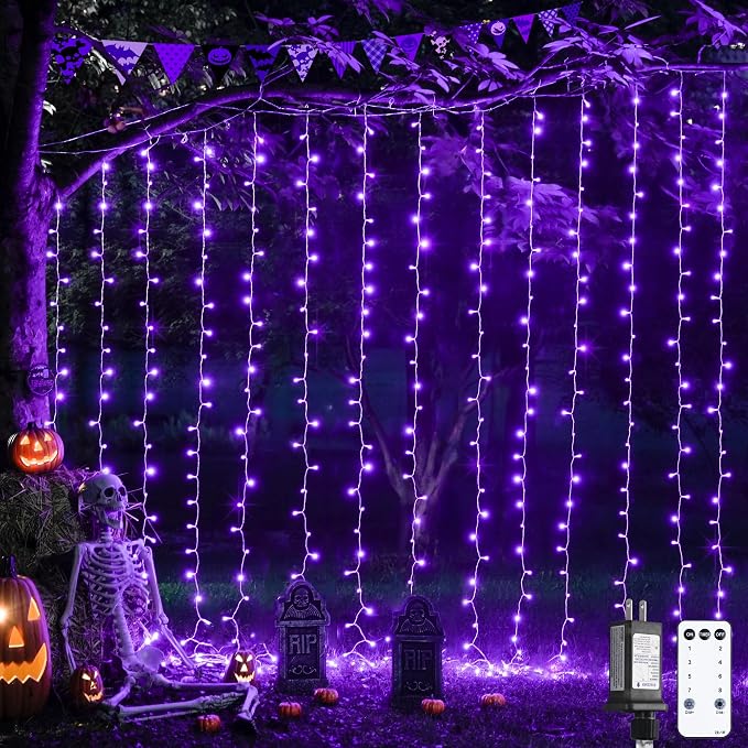 JMEXSUSS 300LED Orange Halloween Curtain Lights with Remote