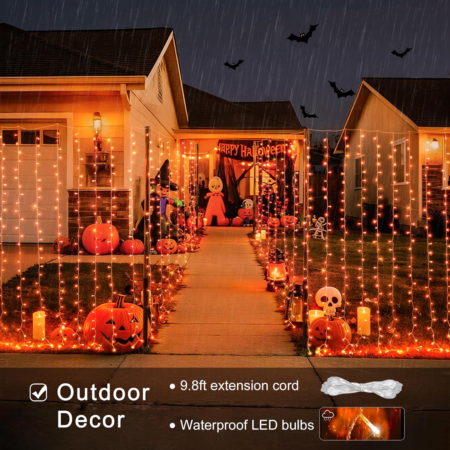 JMEXSUSS 300LED Orange Halloween Curtain Lights with Remote