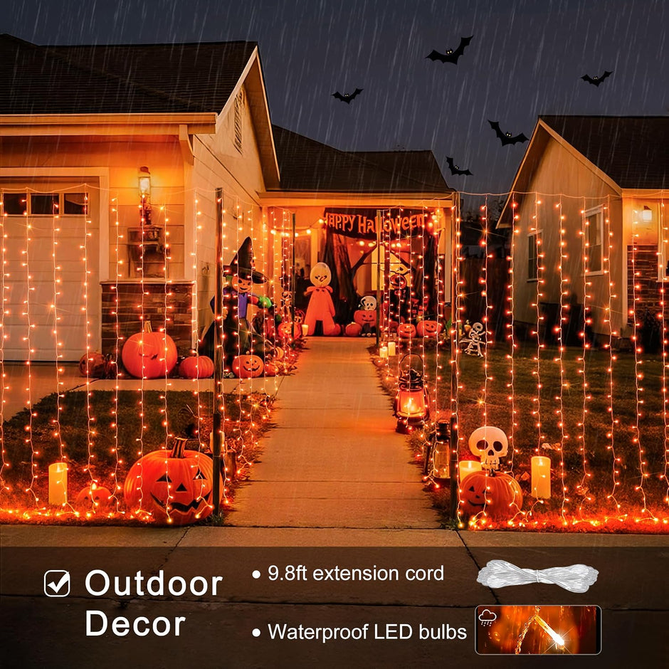 JMEXSUSS 300LED Orange Halloween Curtain Lights with Remote