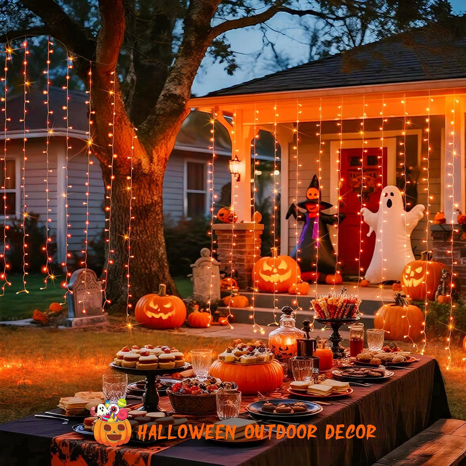 JMEXSUSS 300LED Orange Halloween Curtain Lights with Remote