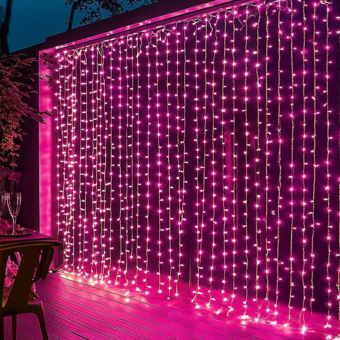 Dazzle Bright 300 LED Curtain Lights, Plug in Fairy Curtain Lights for Bedroom, Christmas Hanging String Lights Outdoor for Window Backdrop Wall Wedding Patio Indoor Dorm Party Decor, Warm White