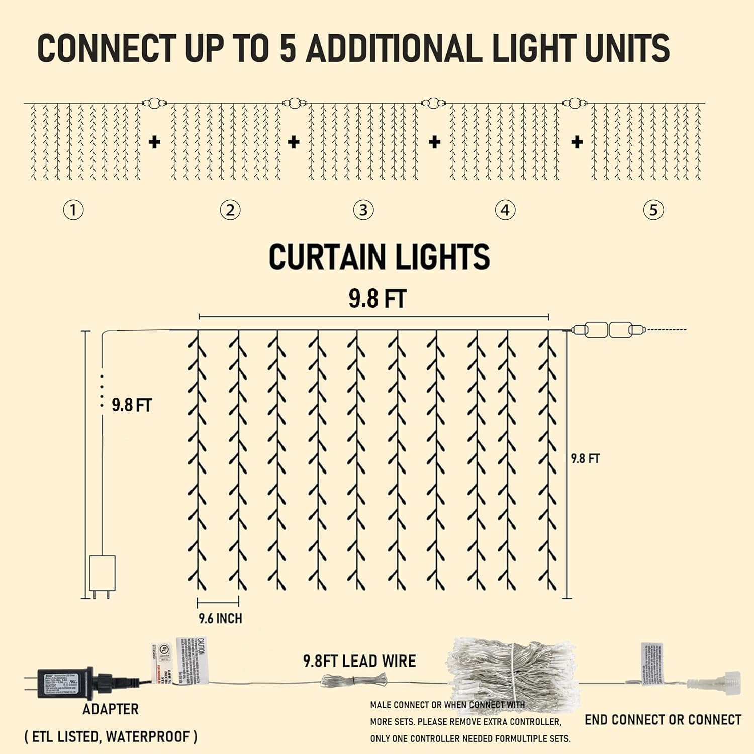 Dazzle Bright 300 LED Curtain Lights, Plug in Fairy Curtain Lights for Bedroom, Christmas Hanging String Lights Outdoor for Window Backdrop Wall Wedding Patio Indoor Dorm Party Decor, Warm White
