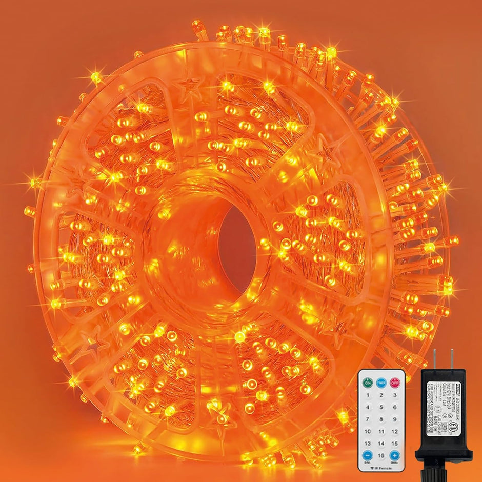 LAMPHOME 165ft Halloween Lights, 500 LED Transparent Wire Fairy Starry String Light Plug in, 16Lighting Modes for Indoor Outdoor Xmas Tree Wedding Party Decoration