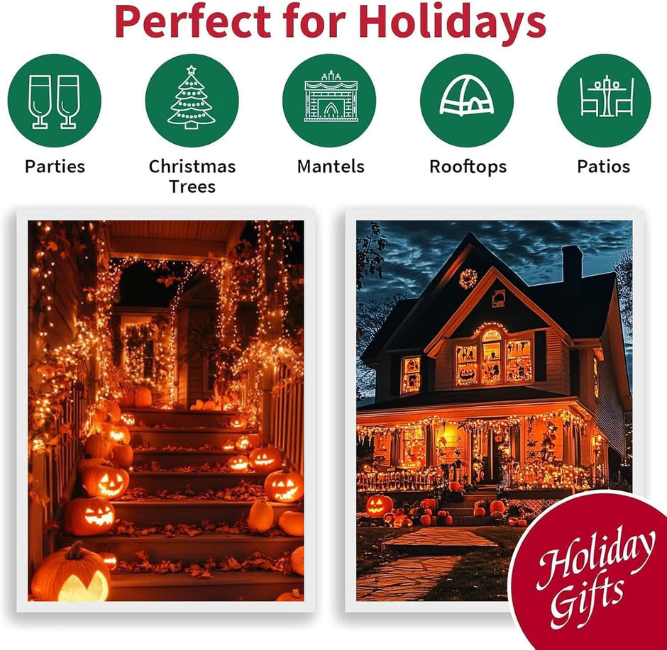 LAMPHOME 165ft Halloween Lights, 500 LED Transparent Wire Fairy Starry String Light Plug in, 16Lighting Modes for Indoor Outdoor Xmas Tree Wedding Party Decoration