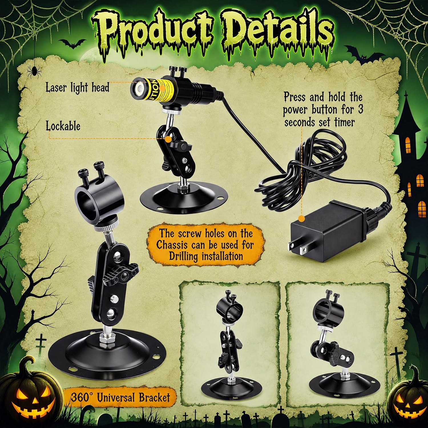 Aurelema 1 Pack Green Laser Halloween Module Generator with Timer,Green | Halloween Projector Light, Work with Low Lying Fog Machine (Not Included), IP67 Waterproof Outdoor Scary House Garden Decor