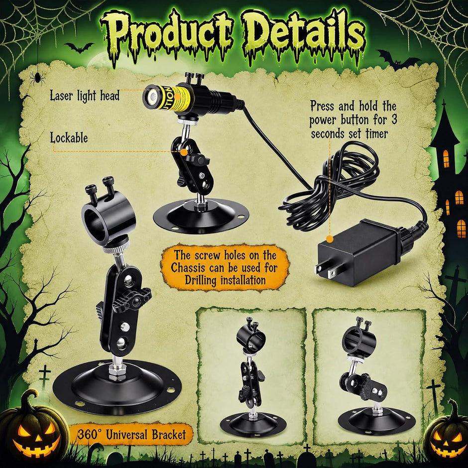 Aurelema 1 Pack Green Laser Halloween Module Generator with Timer,Green | Halloween Projector Light, Work with Low Lying Fog Machine (Not Included), IP67 Waterproof Outdoor Scary House Garden Decor