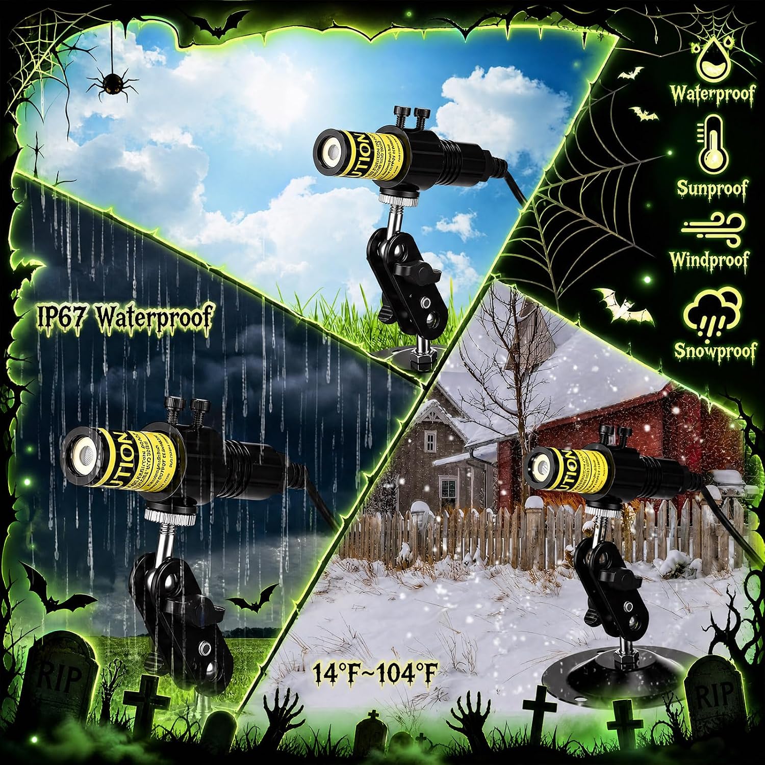 Aurelema 1 Pack Green Laser Halloween Module Generator with Timer,Green | Halloween Projector Light, Work with Low Lying Fog Machine (Not Included), IP67 Waterproof Outdoor Scary House Garden Decor